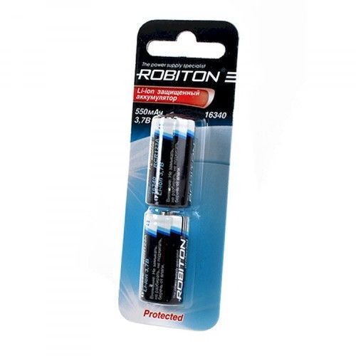 Аккумулятор 16340/RCR123А 3,7В, 0,55Ач, с защитой Robiton