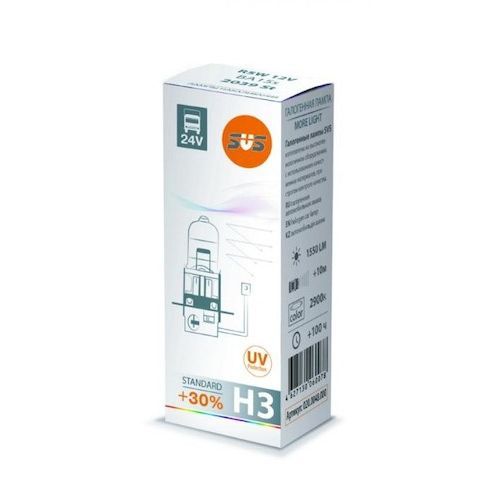 Автолампа галогенная SVS H3 24V, 70W, PK22s Standard+30%