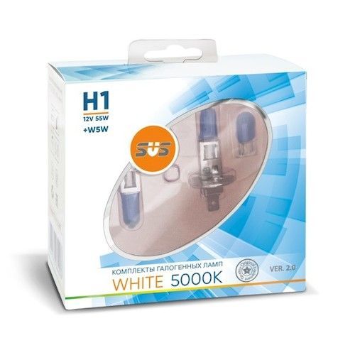 К-т галогенных автоламп SVS H1 55W+W5W, 5000K Ver.2.0 (белый)