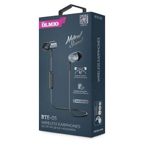 Bluetooth-гарнитура Olmio BTE-05 black/white (BT5.0, 55мАч)