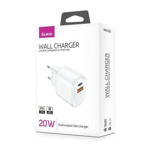 Зарядное у-во Olmio Power Delivery USB/USB Type-C (3А, 20Вт, QC3.0)