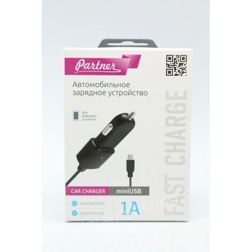 Зарядное у-во авто Partner miniUSB (1A)